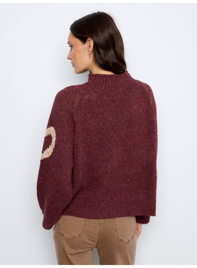 Heart Embroidered Mock Neck Knit Sweater