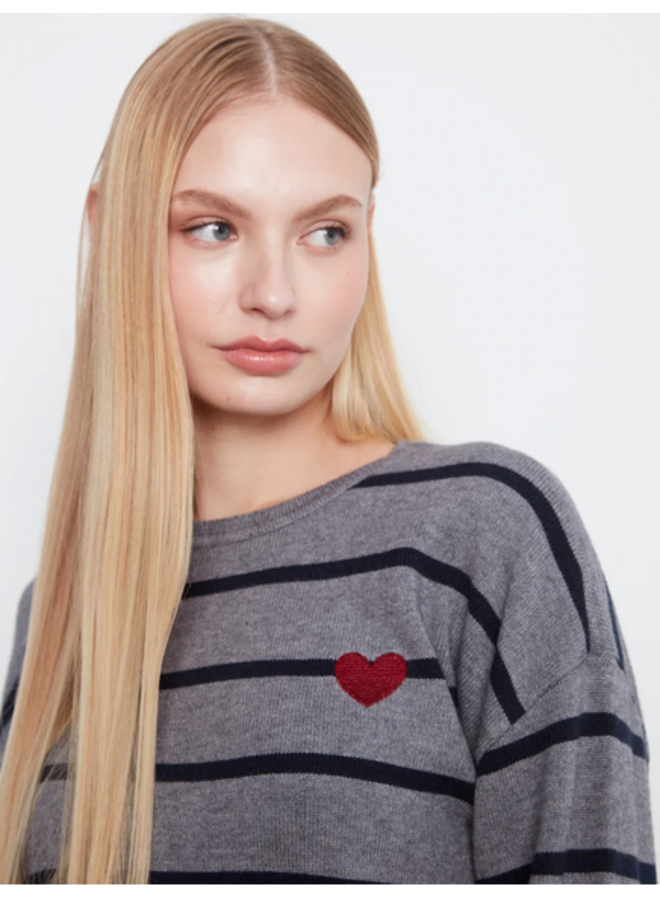 Striped Sweater with Embroidered Heart