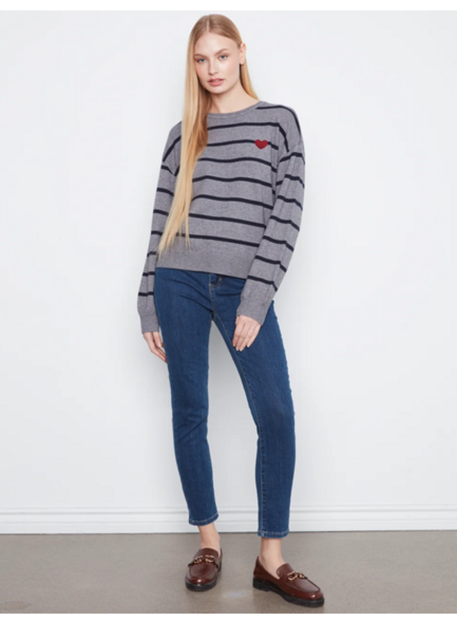Striped Sweater with Embroidered Heart