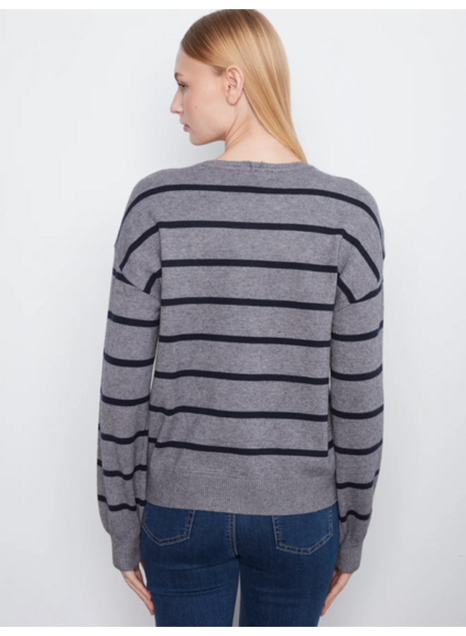 Striped Sweater with Embroidered Heart