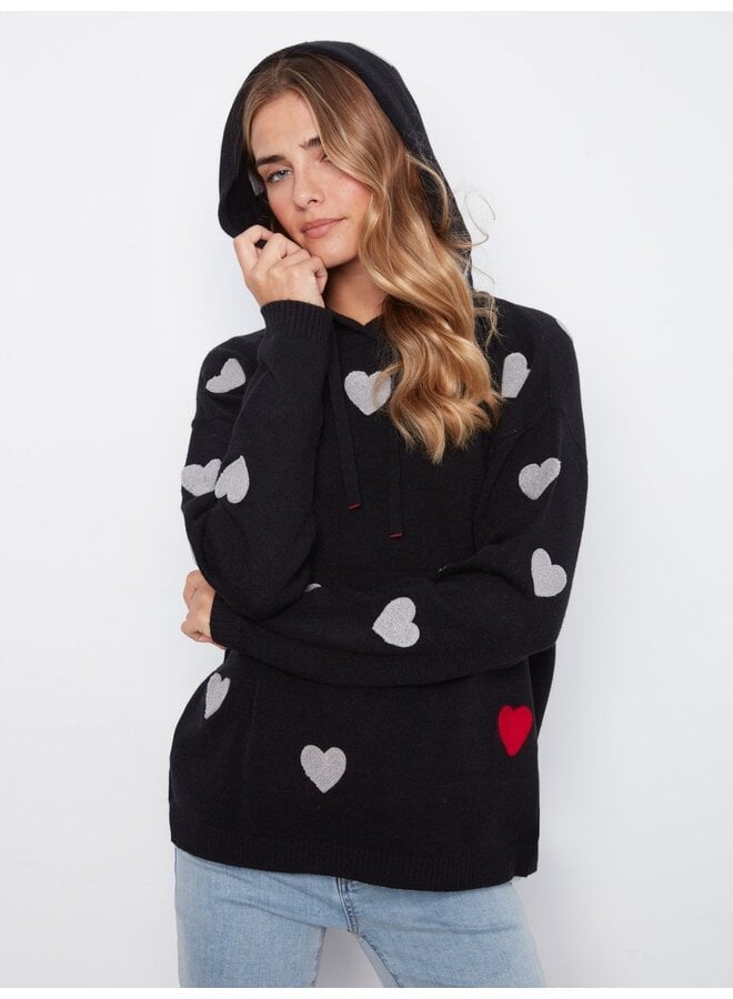 Embroidered Hearts Hoodie Sweater