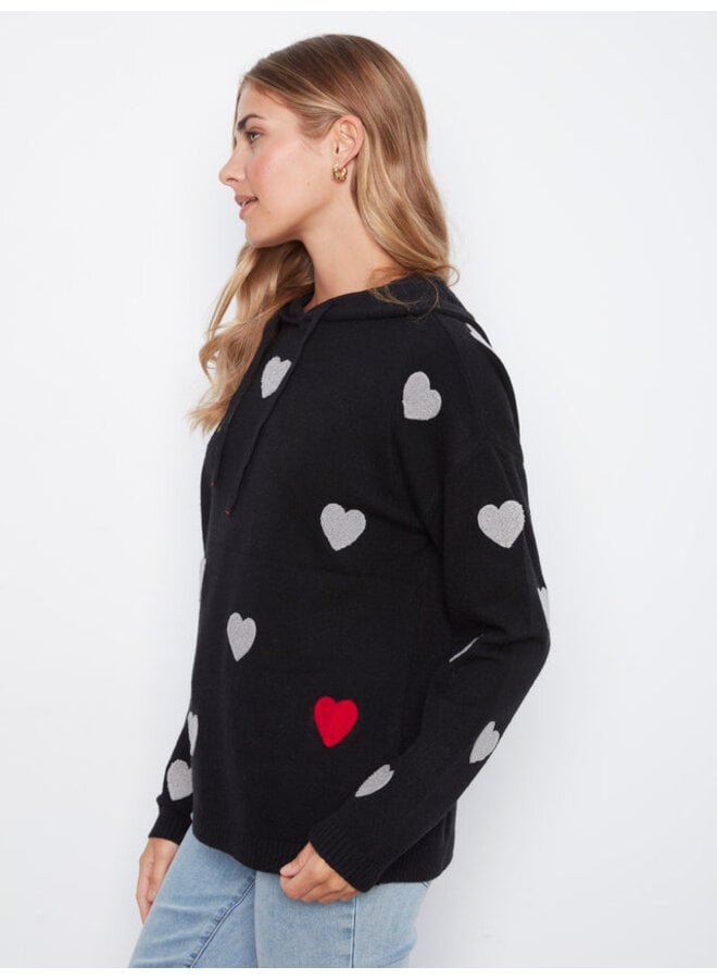 Embroidered Hearts Hoodie Sweater