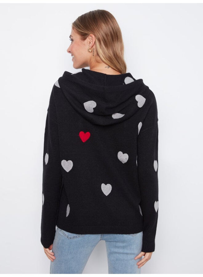 Embroidered Hearts Hoodie Sweater