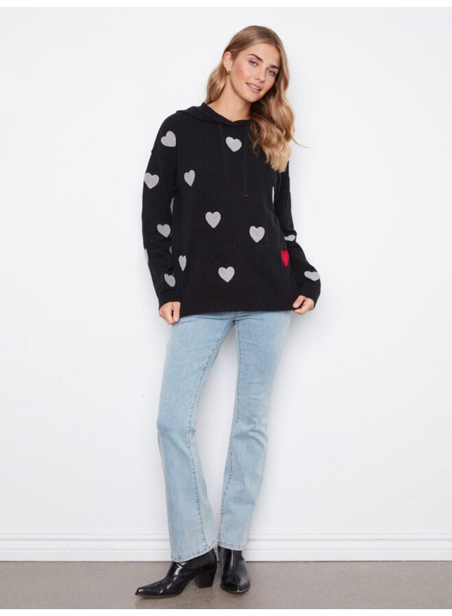 Embroidered Hearts Hoodie Sweater