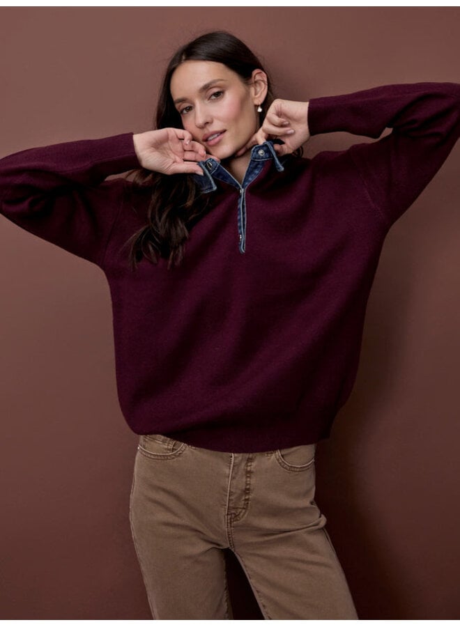 Denim Trim Polo Sweater