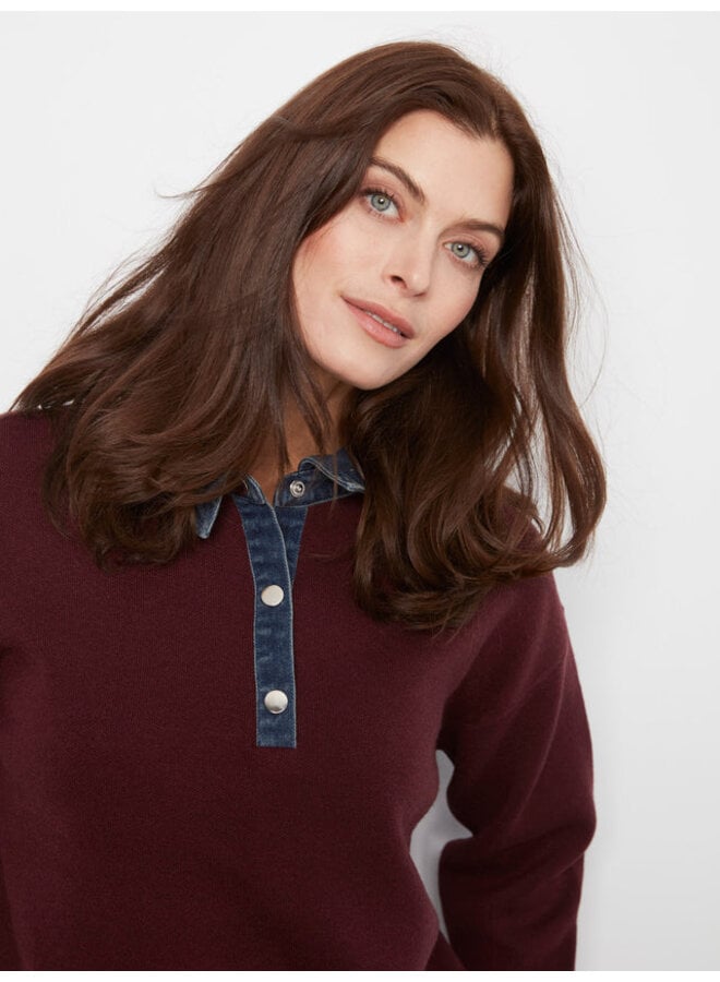 Denim Trim Polo Sweater
