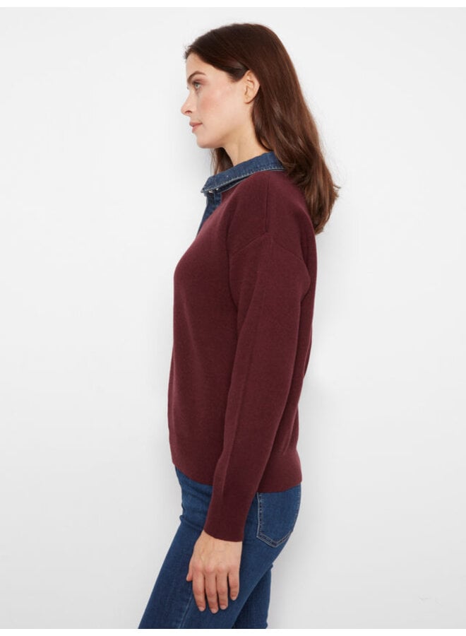 Denim Trim Polo Sweater
