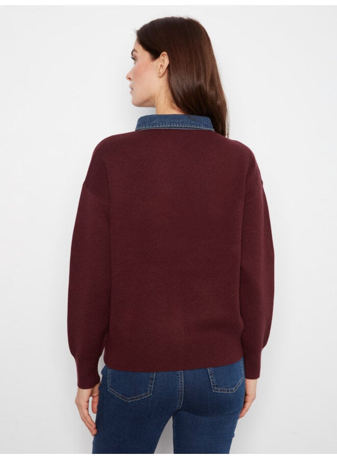 Denim Trim Polo Sweater