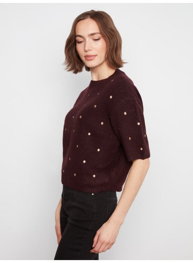 Embroidered Polka Dot Elbow Sleeve Knit Sweater