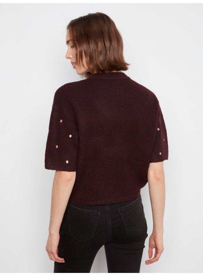 Embroidered Polka Dot Elbow Sleeve Knit Sweater