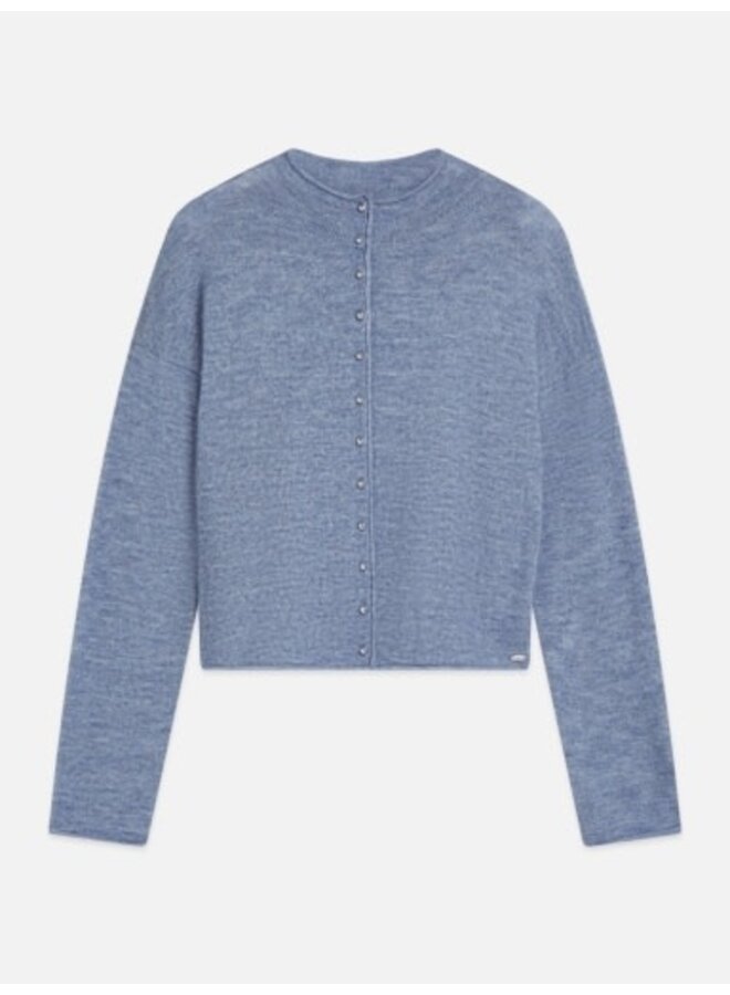 Fuzzy funnel-neck cardigan