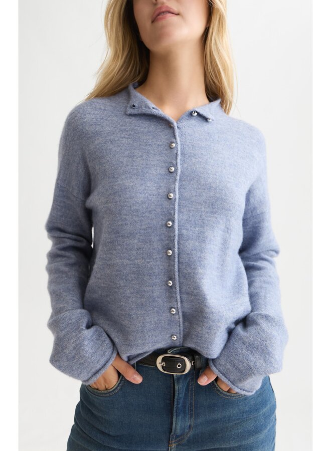 Fuzzy funnel-neck cardigan