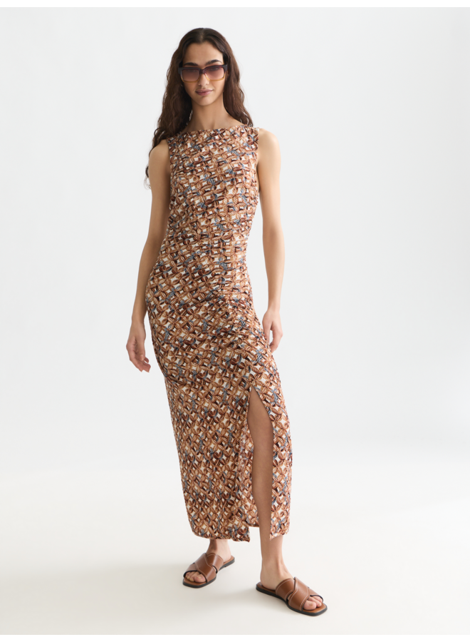 Printed textured midi dress