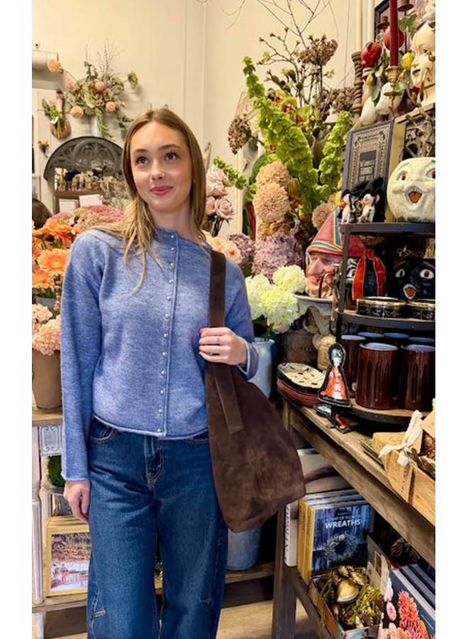 Fuzzy funnel-neck cardigan