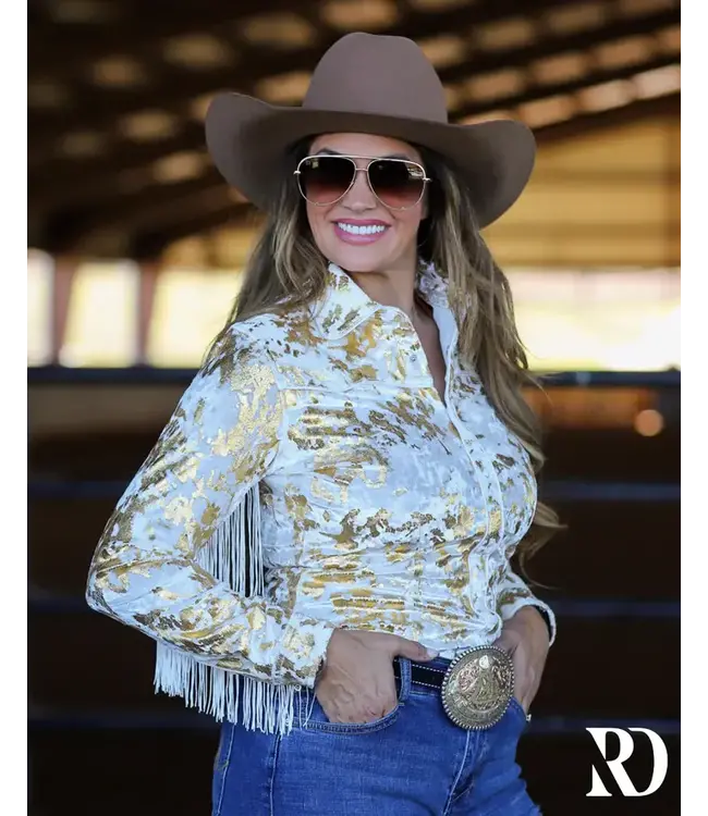 Gold Gilded Velvet with Fringe Performance Shirt