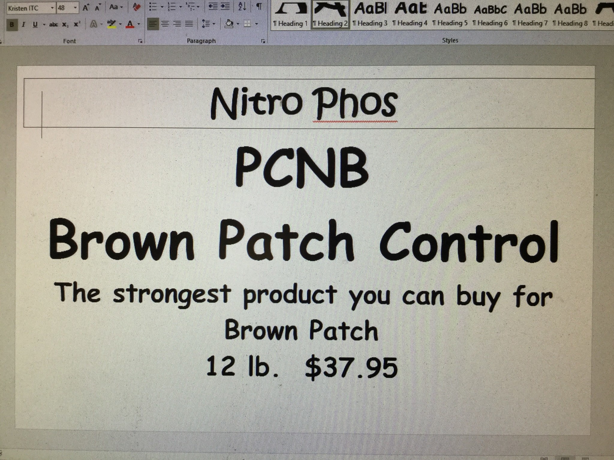NITRO PHOS, 'BROWN PATCH CONTROL PCNB' 12LBS