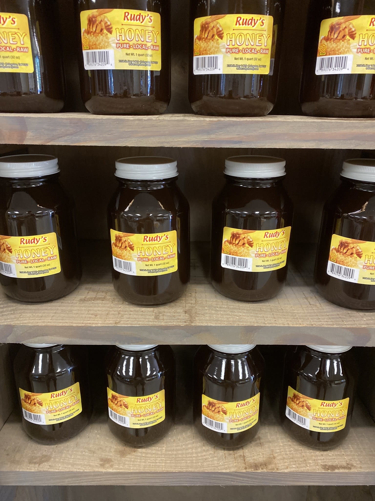 RUDY'S HONEY, 1 QT. GLASS JAR