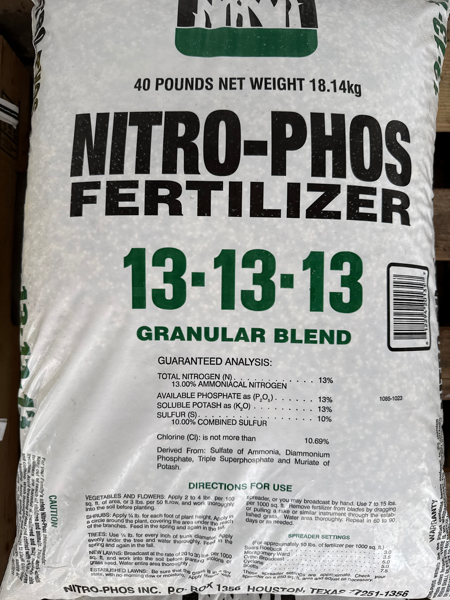 NITRO PHOS, '13-13-13 FERTILIZER' 40LBS