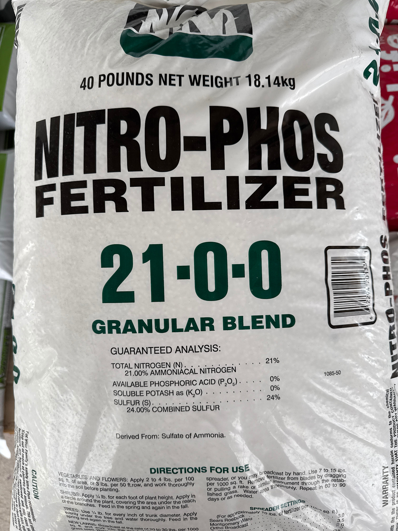 21-0-0 LAWN FERTILIZER WITH 24% SULFUR, 40 LB BAG