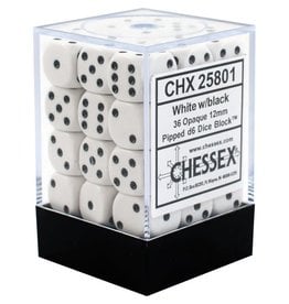 Chessex (CHX) Opaque White w Black 12mm D6 Set (36)