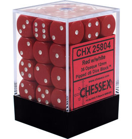 Chessex (CHX) Opaque Red w White 12mm d6 set (36)