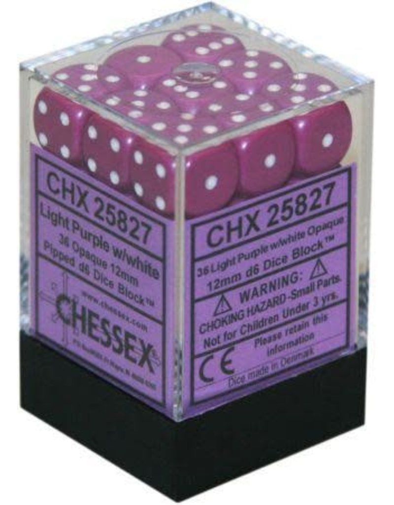 Chessex (CHX) Opaque Light Purple w White 12mm d6 set (36)