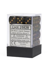 Chessex (CHX) Opaque Black w Gold 12mm D6 Set (36)