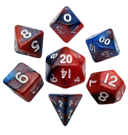 FanRoll by Metallic Dice Games (MDG) Mini Red Blue w White RPG Set (7)