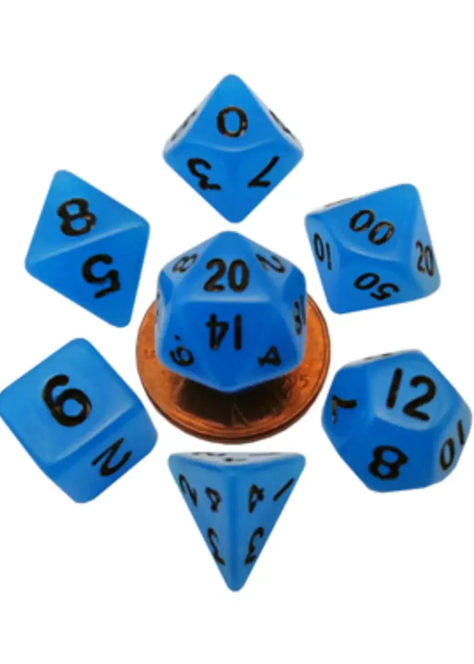 FanRoll by Metallic Dice Games (MDG) Mini Glow in the Dark Blue w Black RPG Set (7)