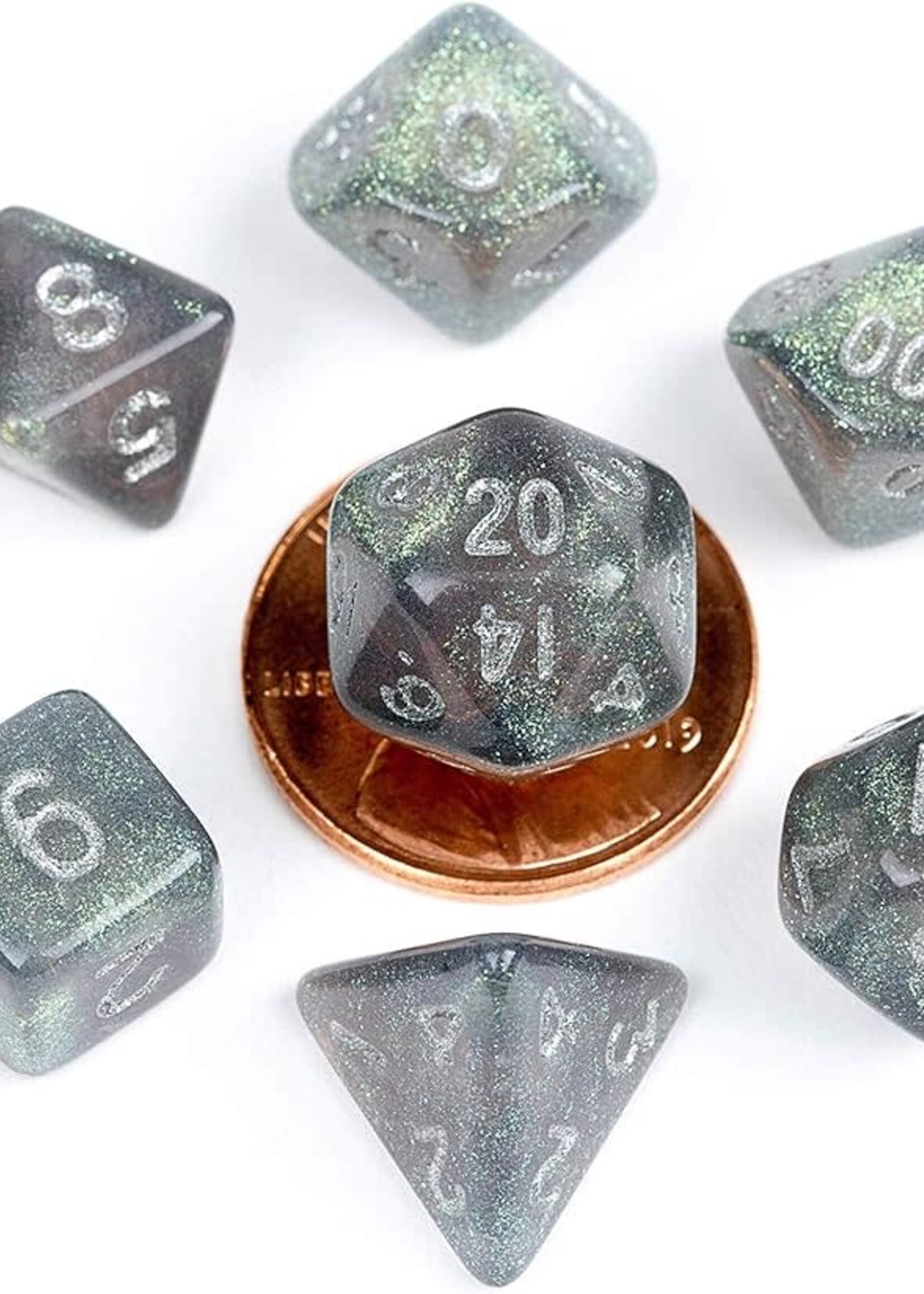 FanRoll by Metallic Dice Games (MDG) Mini Stardust Gray w Silver RPG Set (7)