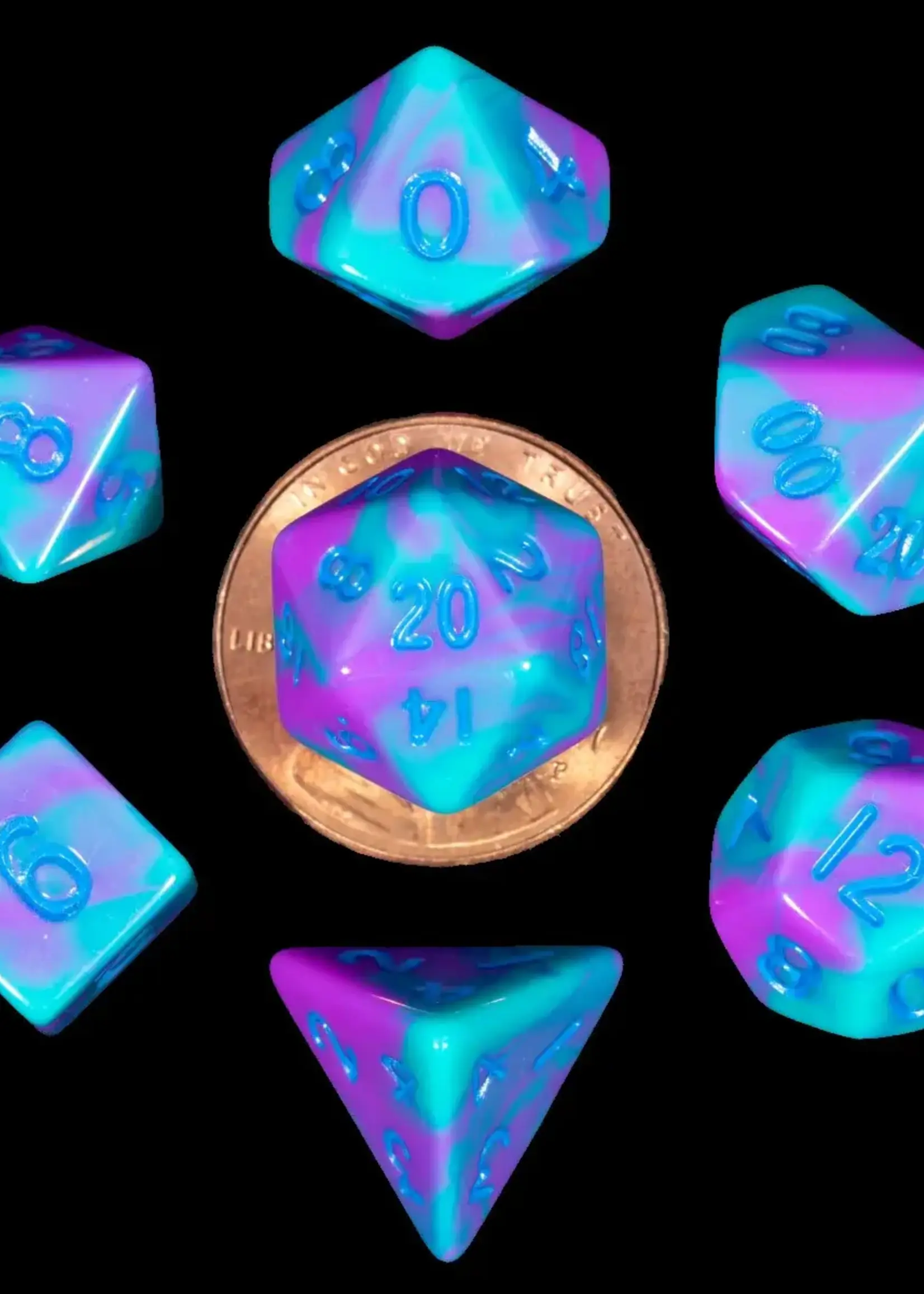FanRoll by Metallic Dice Games (MDG) Mini Purple Teal w Blue RPG Set (7)