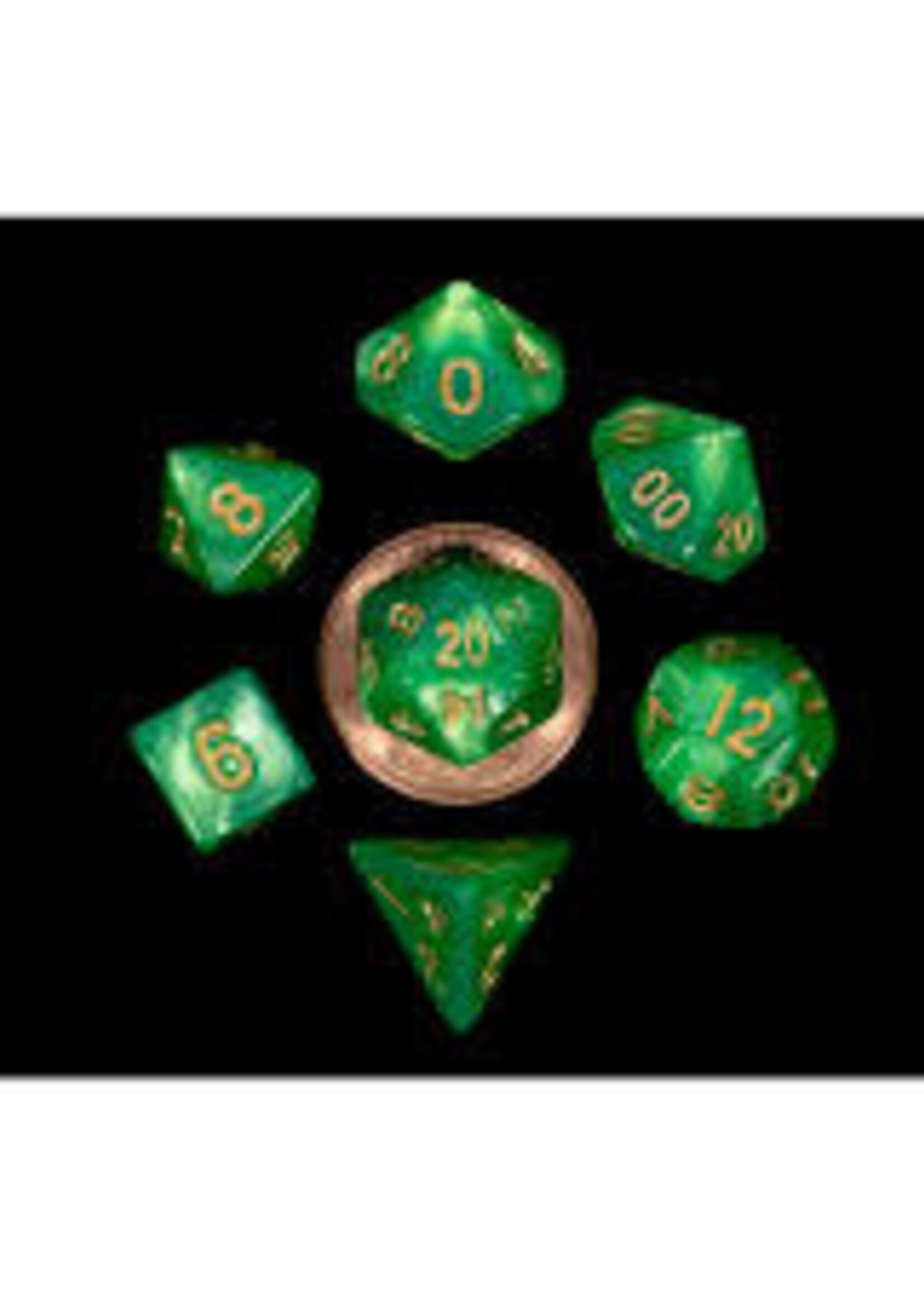 FanRoll by Metallic Dice Games (MDG) Mini Green Light Green w Gold RPG Set (7)