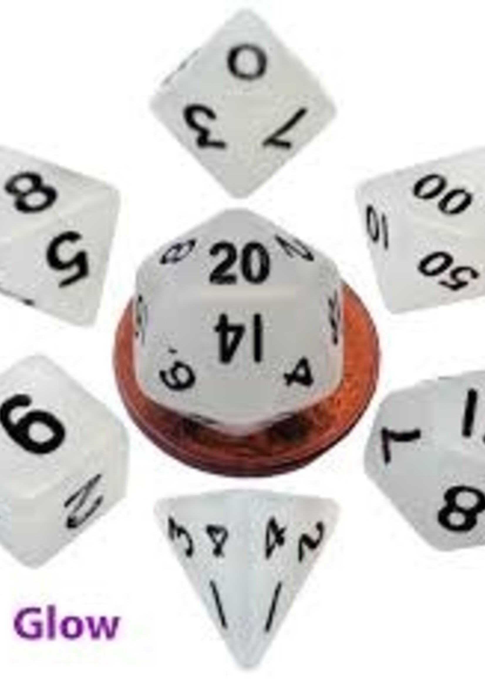 FanRoll by Metallic Dice Games (MDG) Mini Glow in the Dark Clear w Black RPG Set (7)