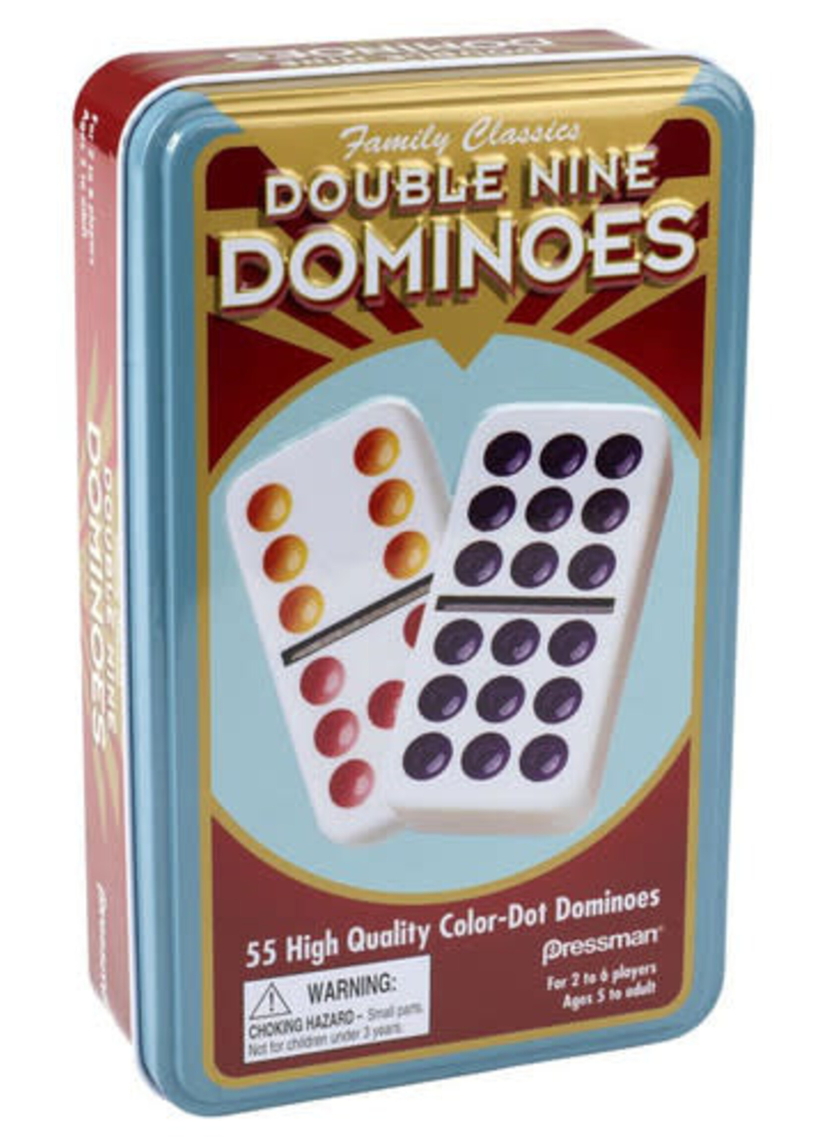 Pressman Toy Double Nine Color Dot Dominoes in Tin