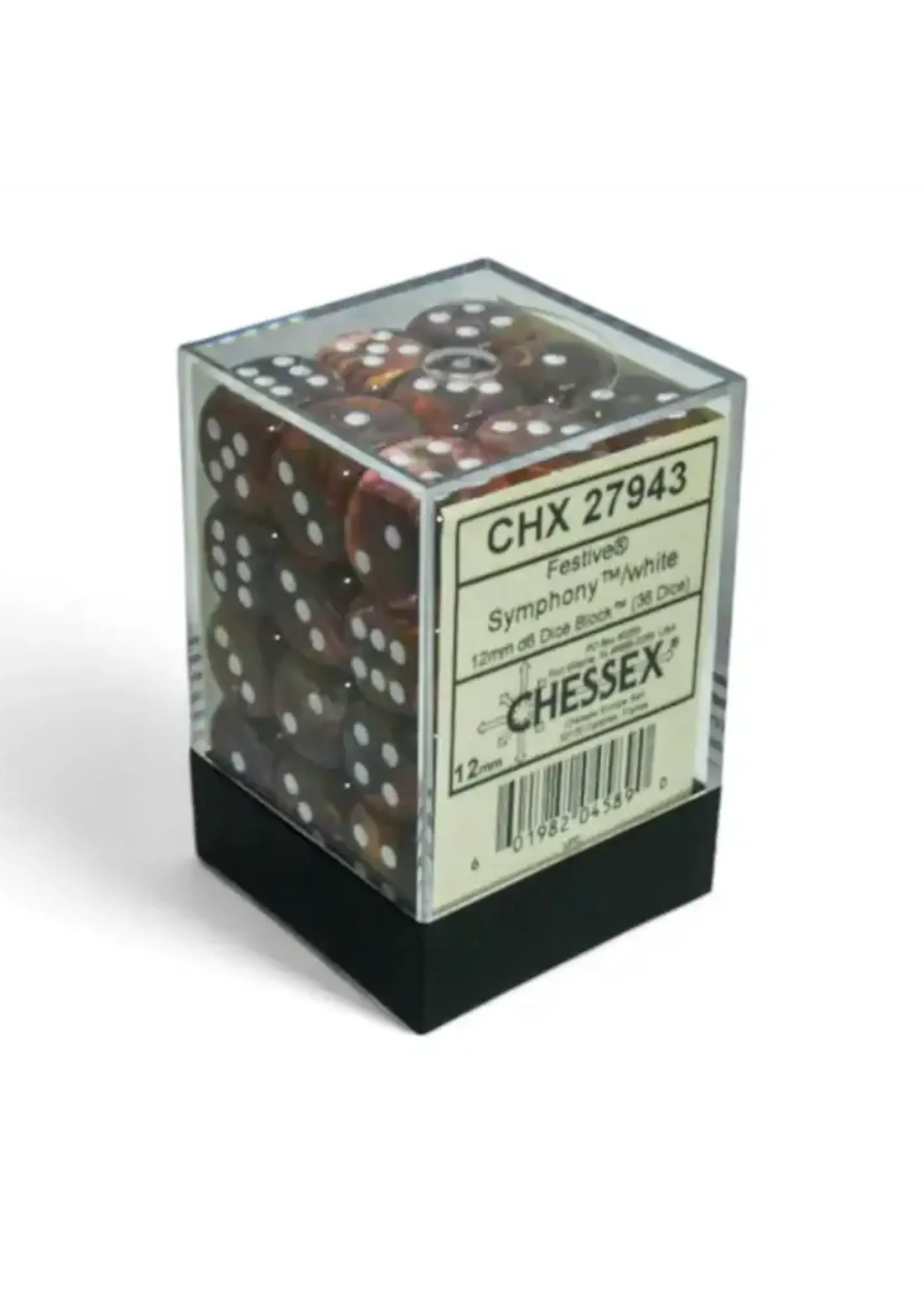 Chessex (CHX) Festive 12mm d6 Symphony/white Dice Block