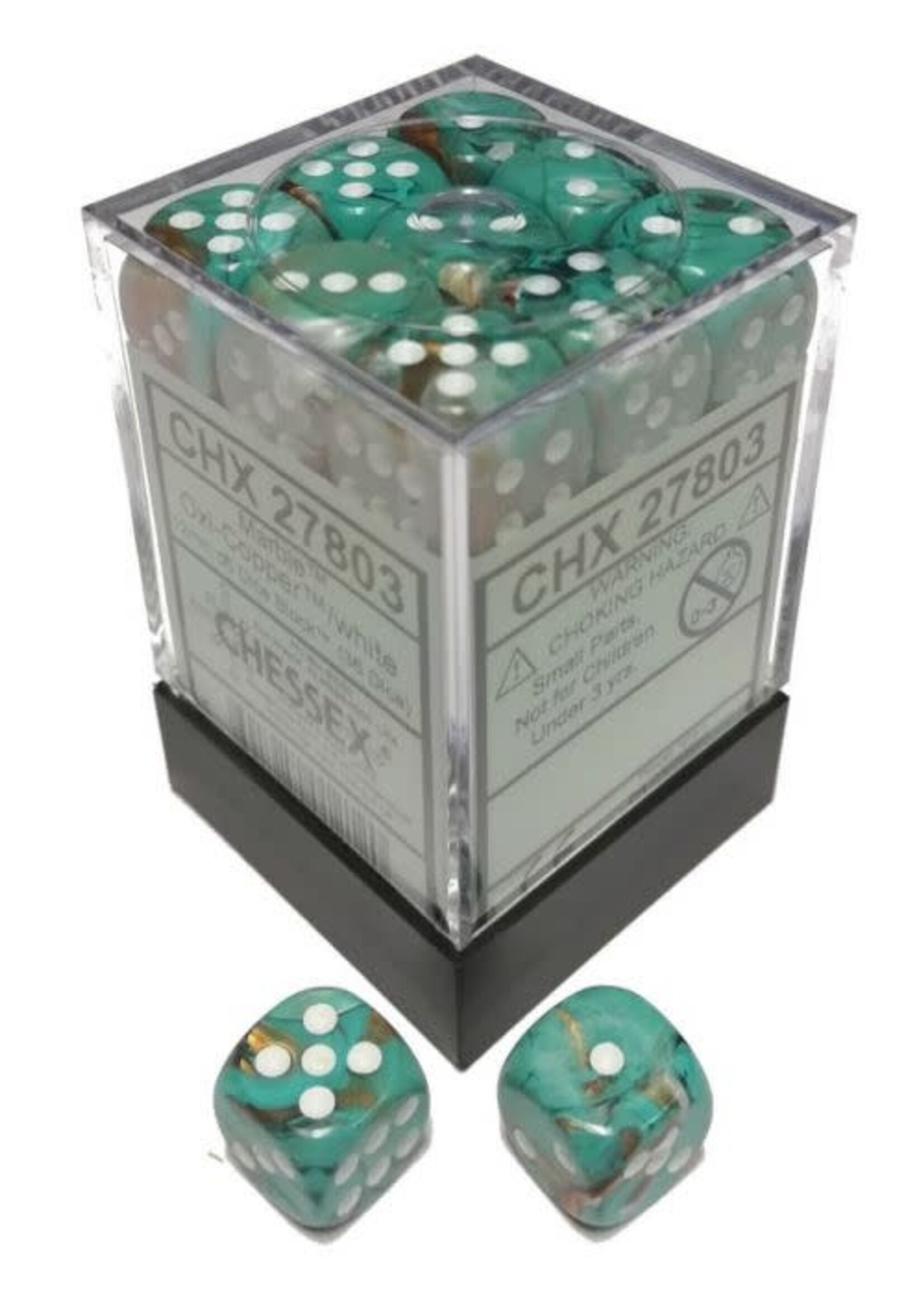 Chessex (CHX) Marble Oxi-Copper w White 12mm d6 Set (36)