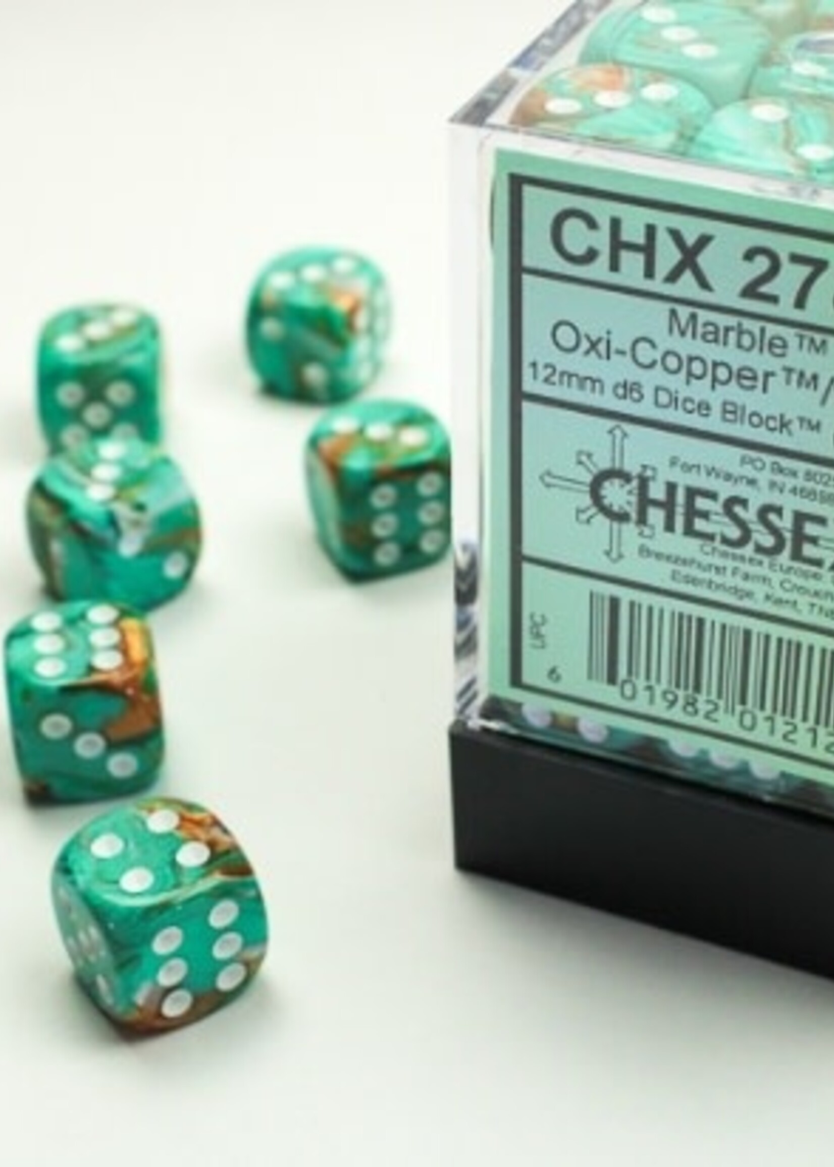 Chessex (CHX) Marble Oxi-Copper w White 12mm d6 Set (36)