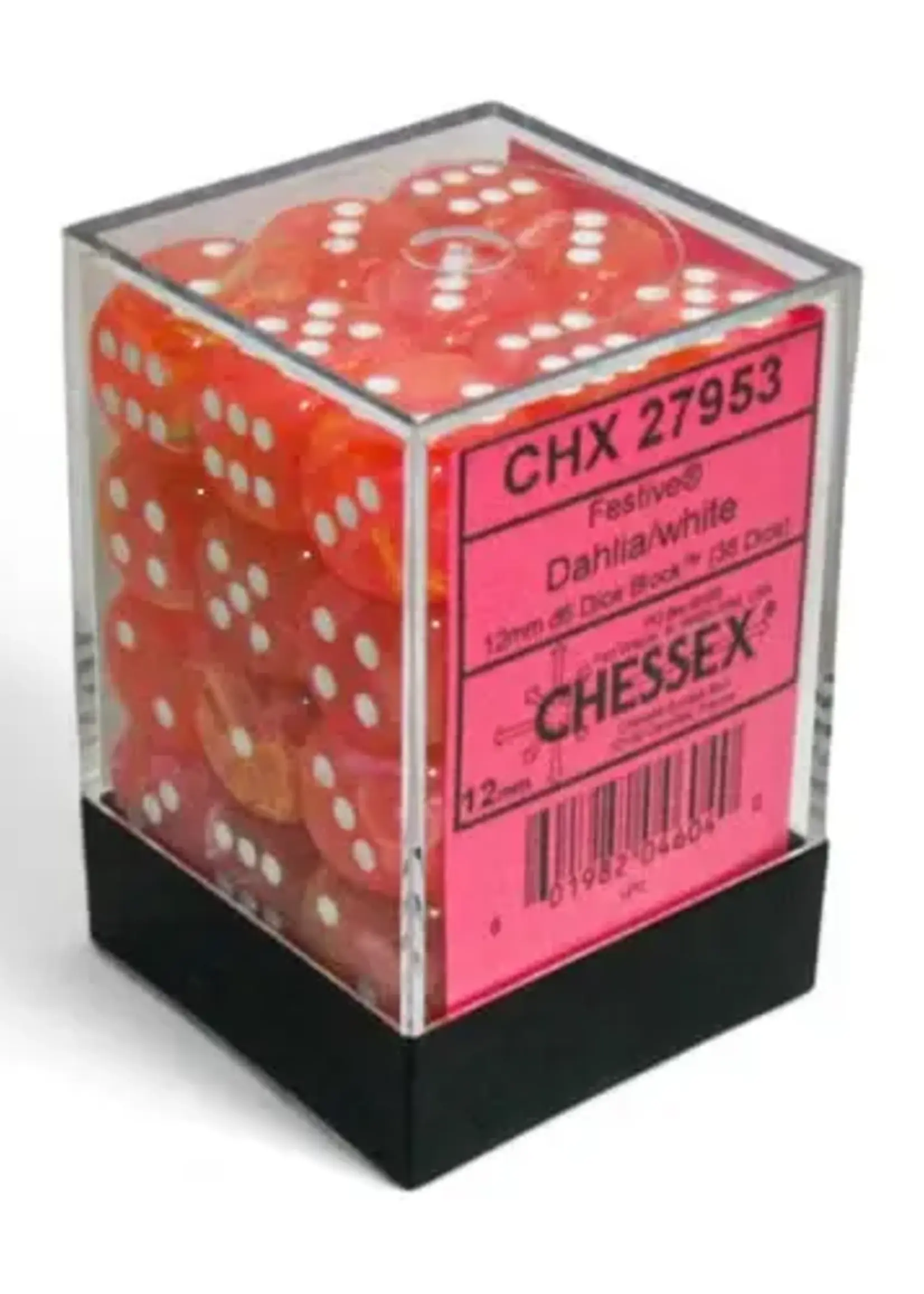 Chessex (CHX) Festive 12mm d6 Dahlia/white Luminary