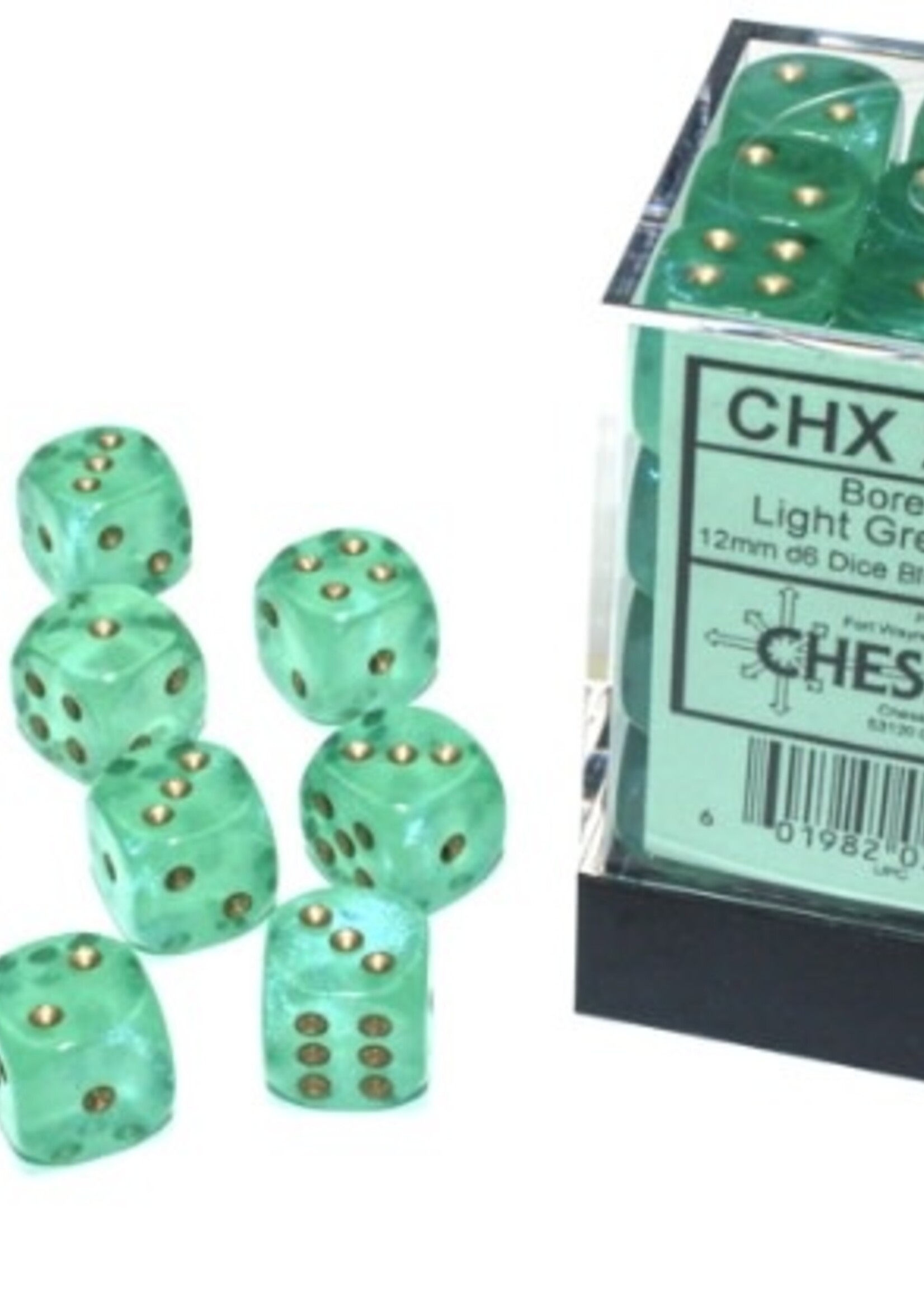 Chessex (CHX) Borealis Luminary Light Green w Gold 12mm d6 Set (36)