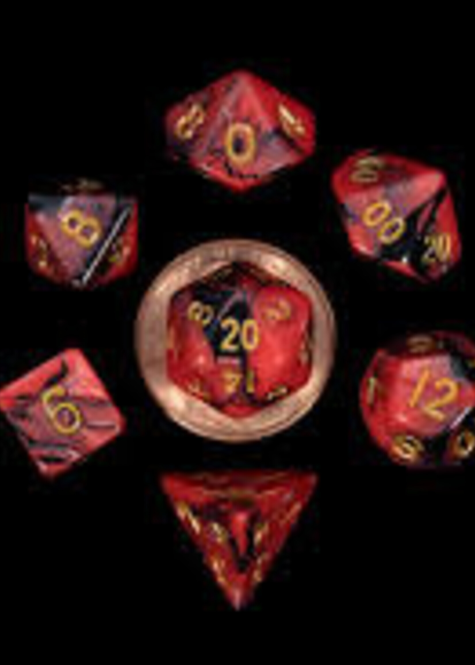 FanRoll by Metallic Dice Games (MDG) Mini Red Black w Gold RPG Set (7)