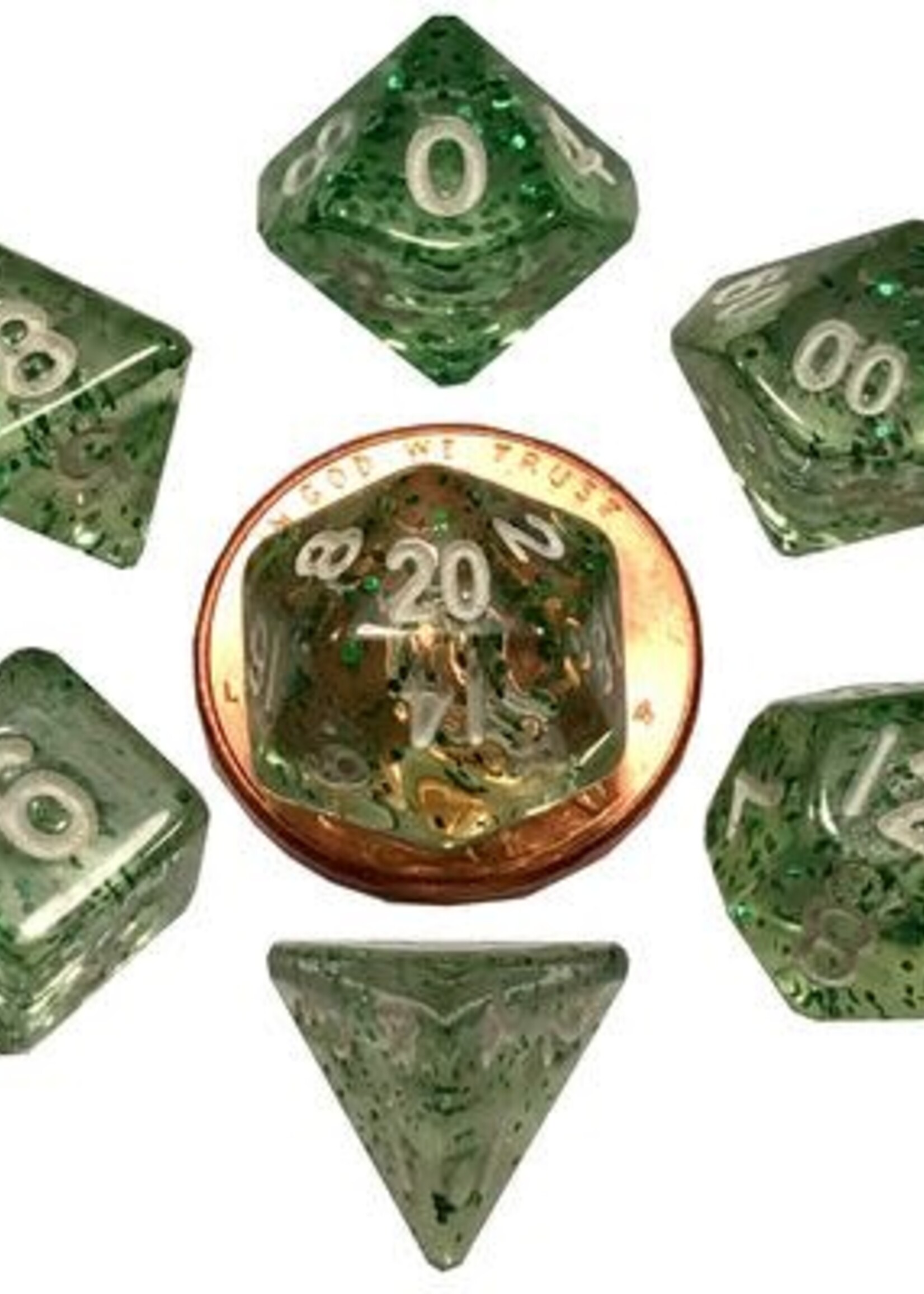 FanRoll by Metallic Dice Games (MDG) Mini Ethereal Green w White RPG Set (7)