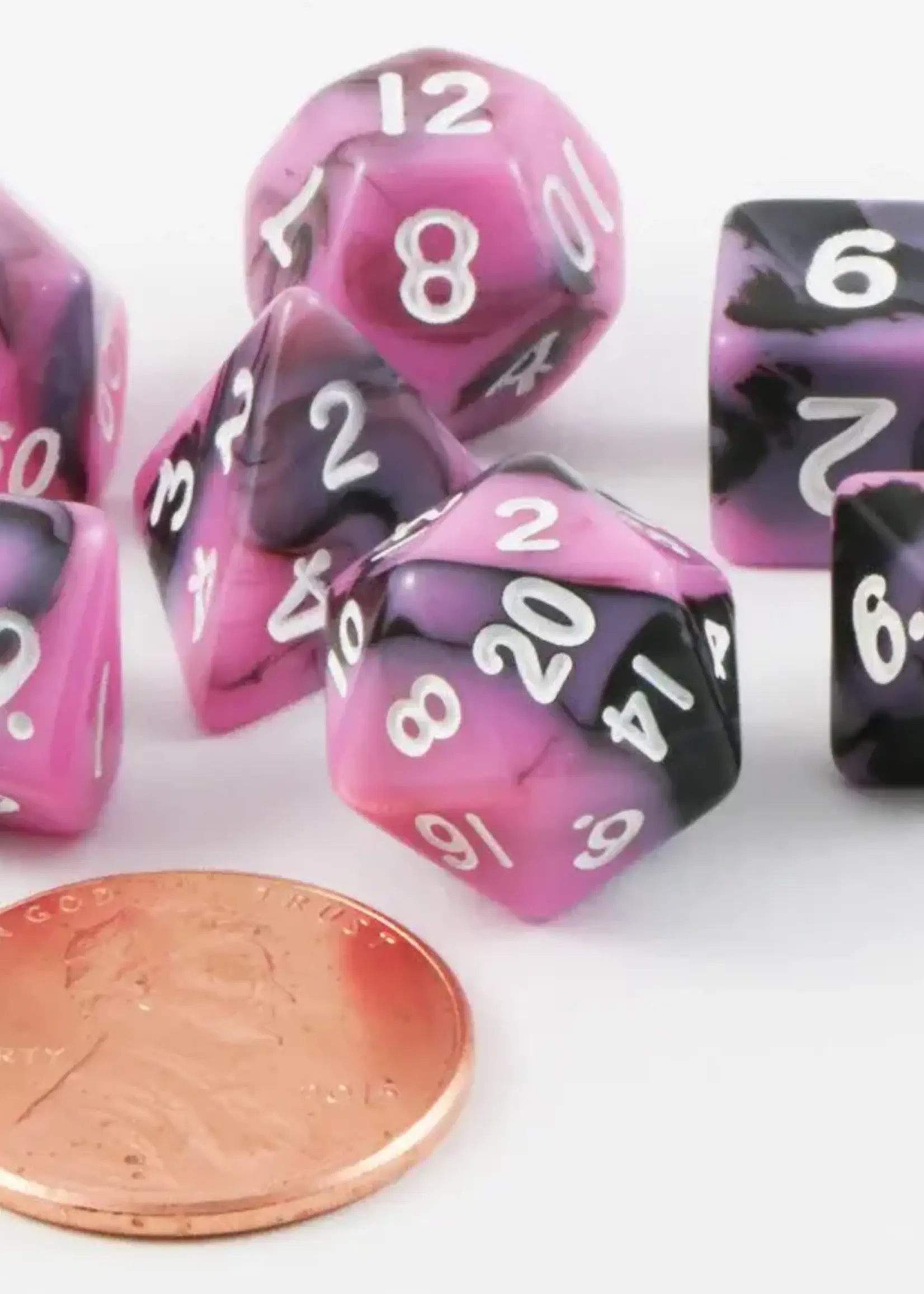 FanRoll by Metallic Dice Games (MDG) Mini Pink Black w White RPG Set (7)
