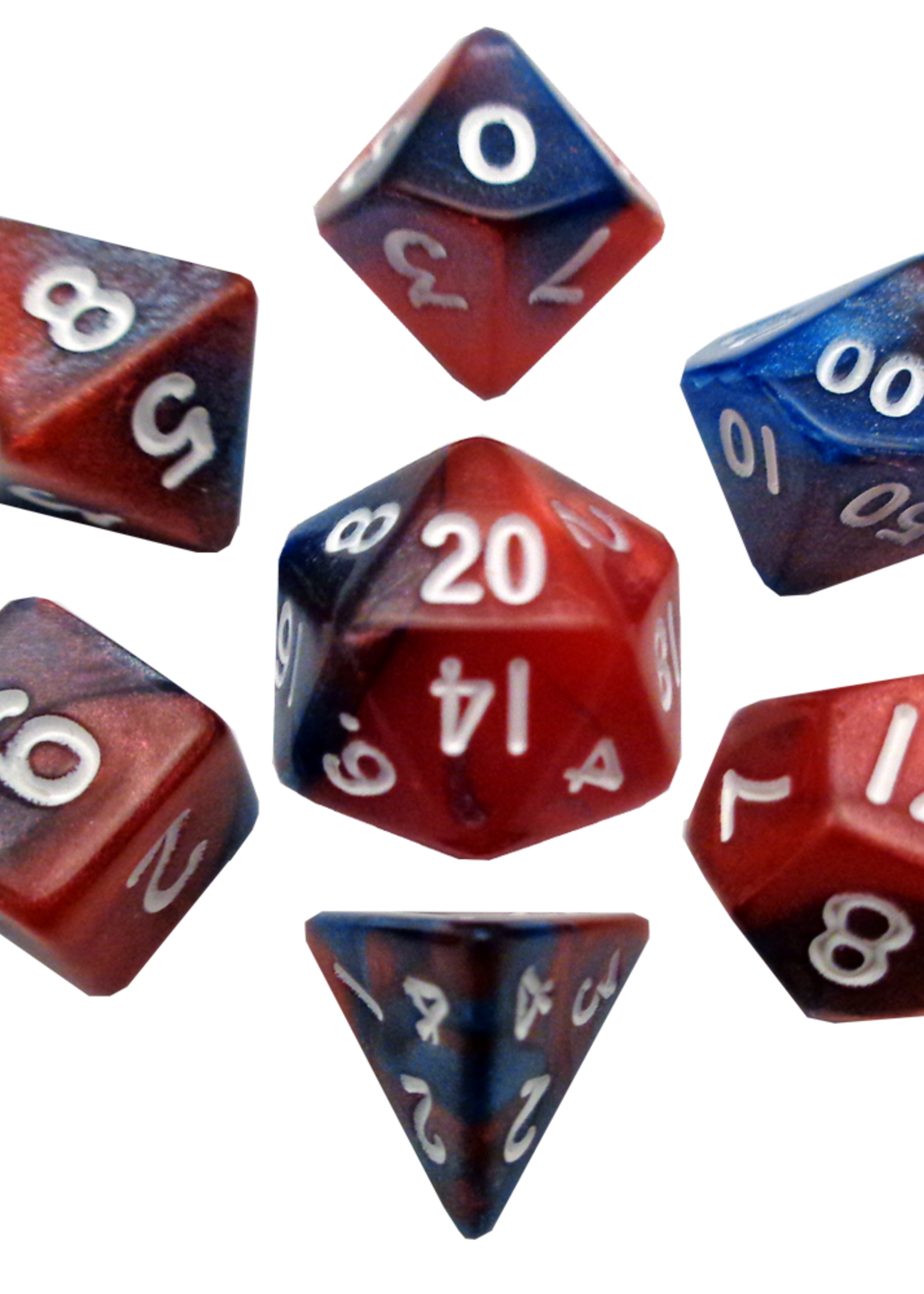 FanRoll by Metallic Dice Games (MDG) Mini Red Blue w White RPG Set (7)