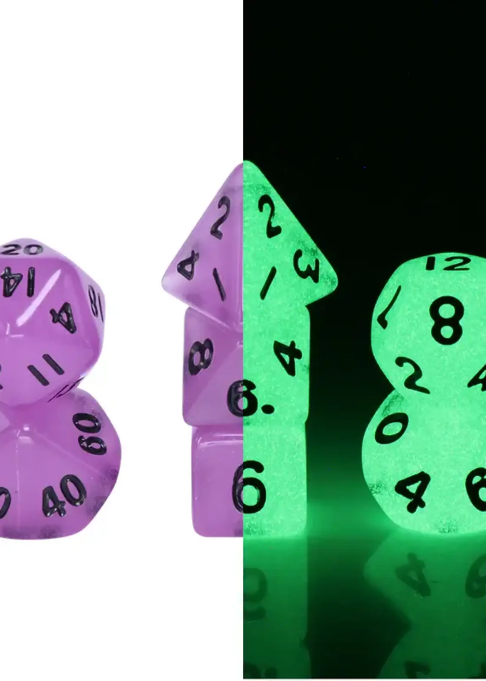 FanRoll by Metallic Dice Games (MDG) Mini Glow in the Dark Purple w Black RPG Set (7)