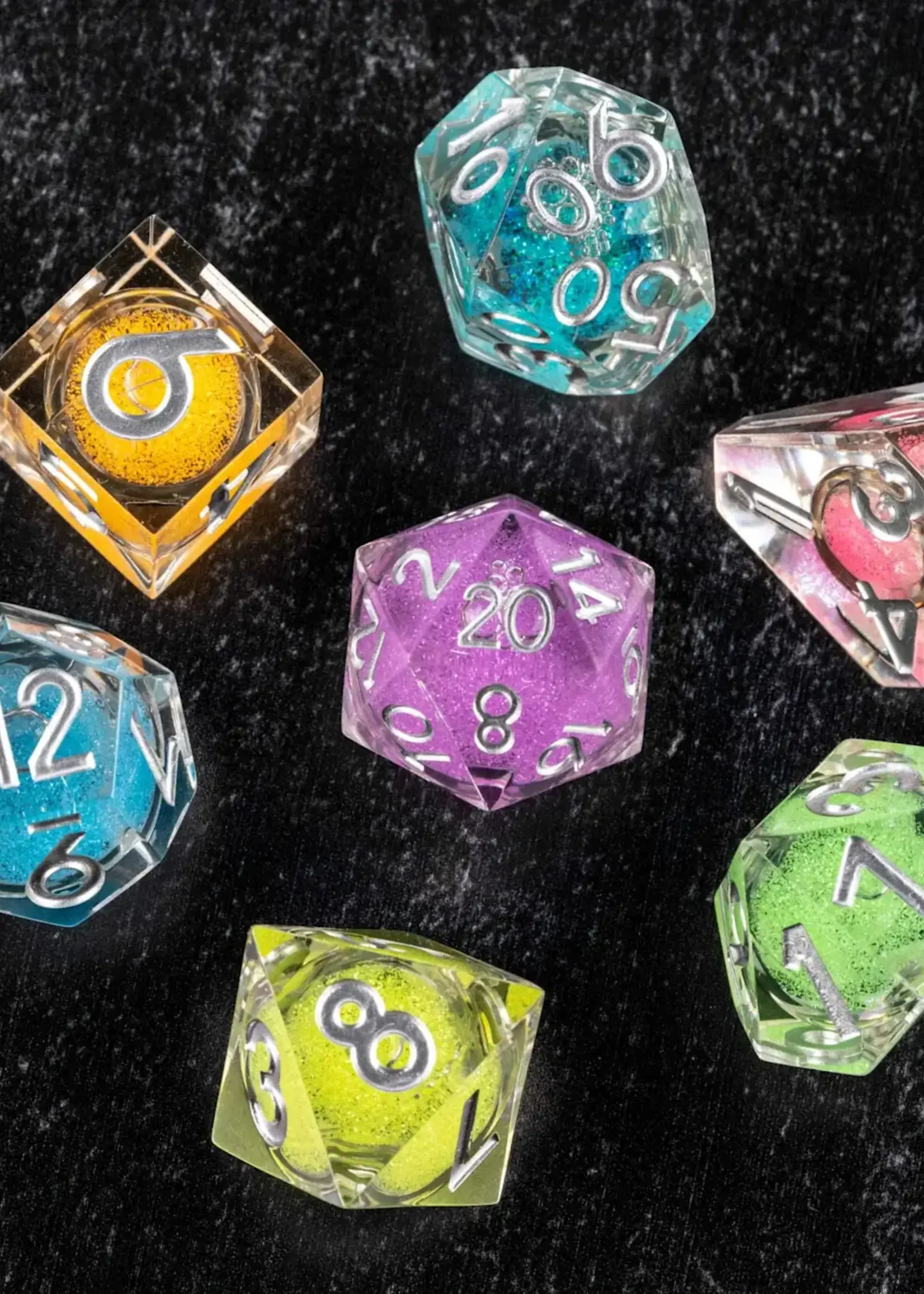 FanRoll by Metallic Dice Games Elixir Liquid core dice set : Rainbow Dust