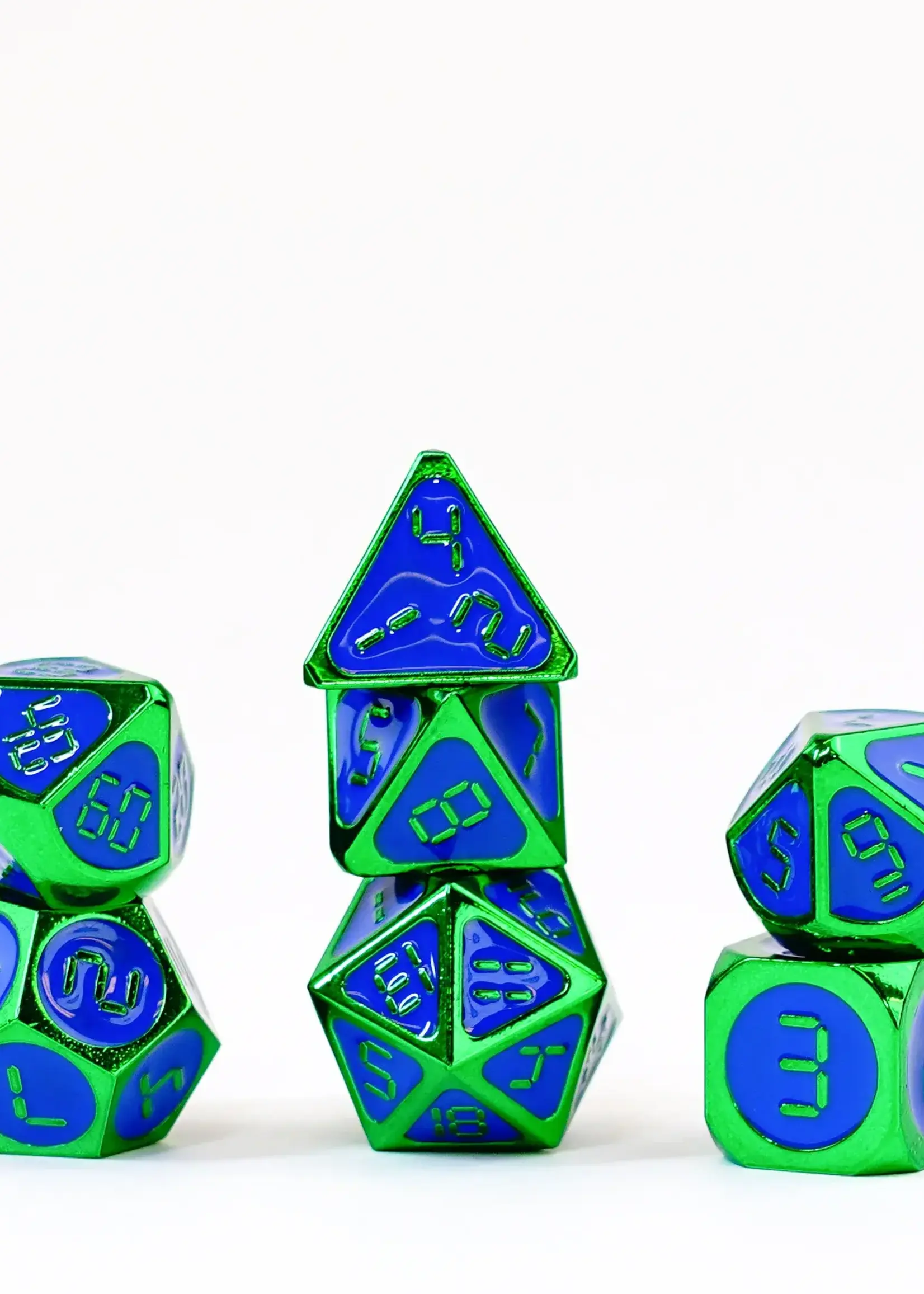 FanRoll by Metallic Dice Games 16mm Digital Metallic Dice Set Green with Blue
