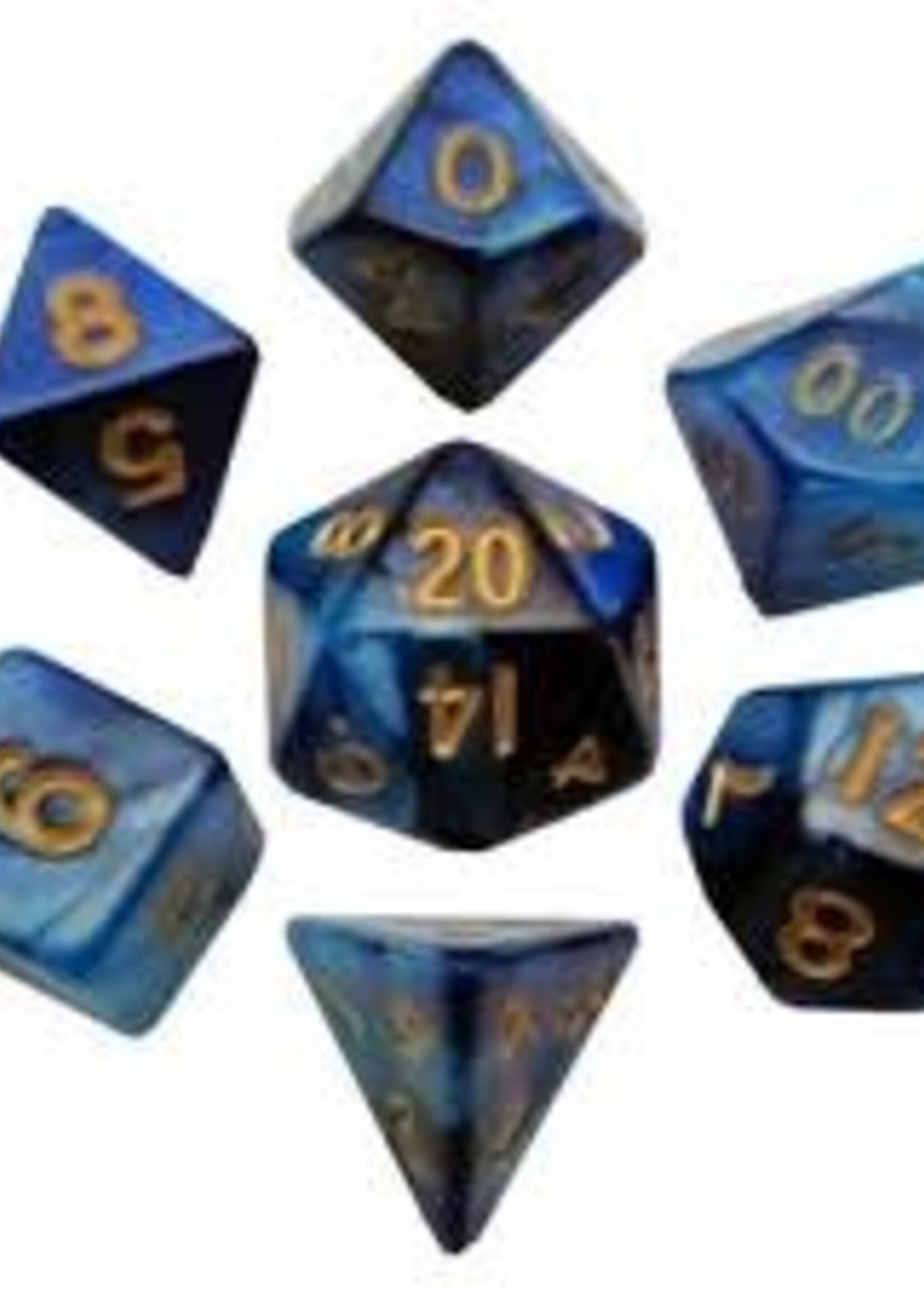 FanRoll by Metallic Dice Games (MDG) Mini Dark Blue Light Blue w Gold RPG Set (7)