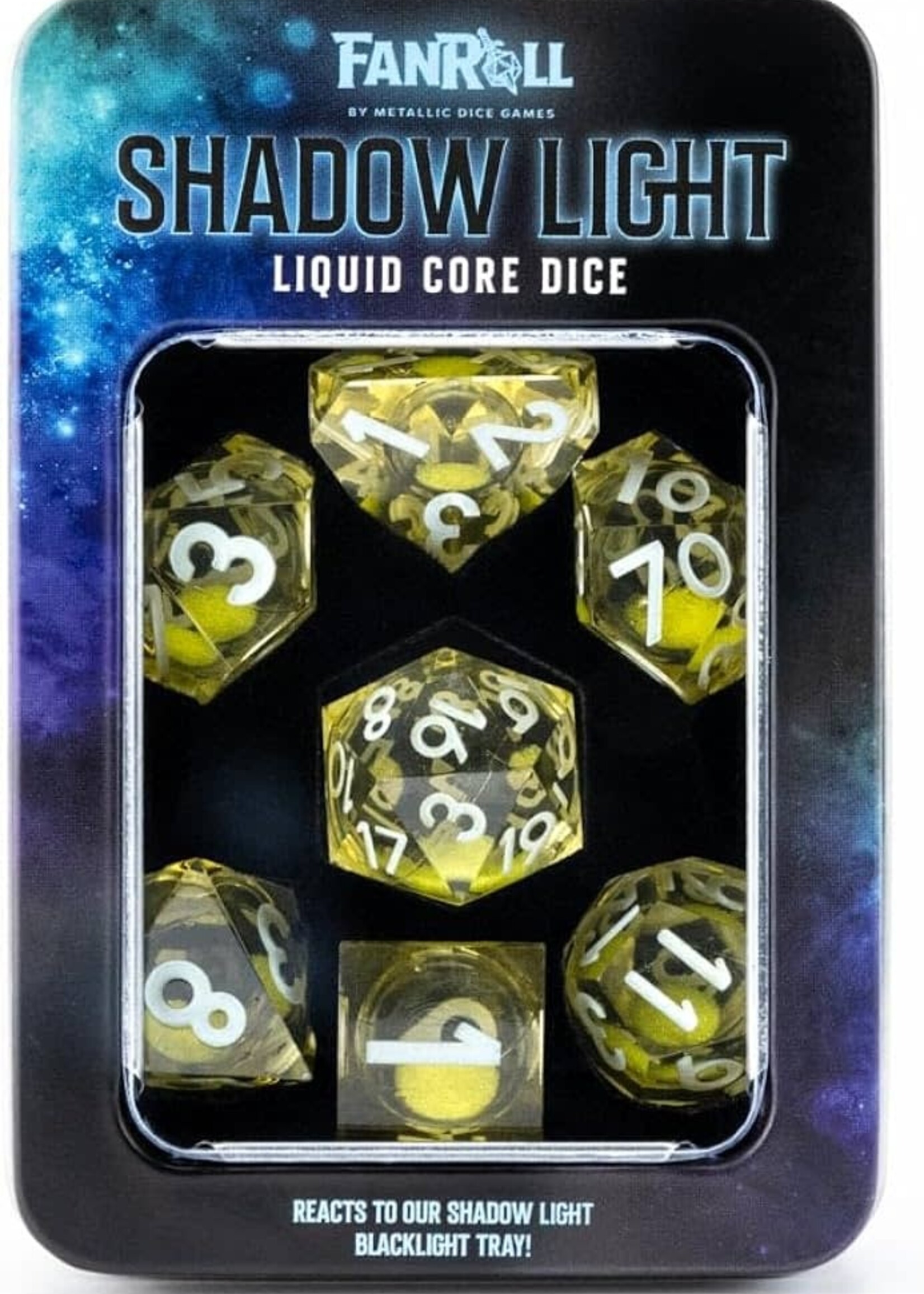 FanRoll by Metallic Dice Games Shadow Light Blacklight UV Reactive Liquid Core Dice