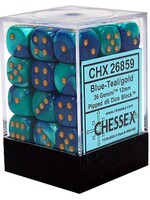 Chessex (CHX) Gemini Blue & Teal w Gold 12mm d6 Set (36)