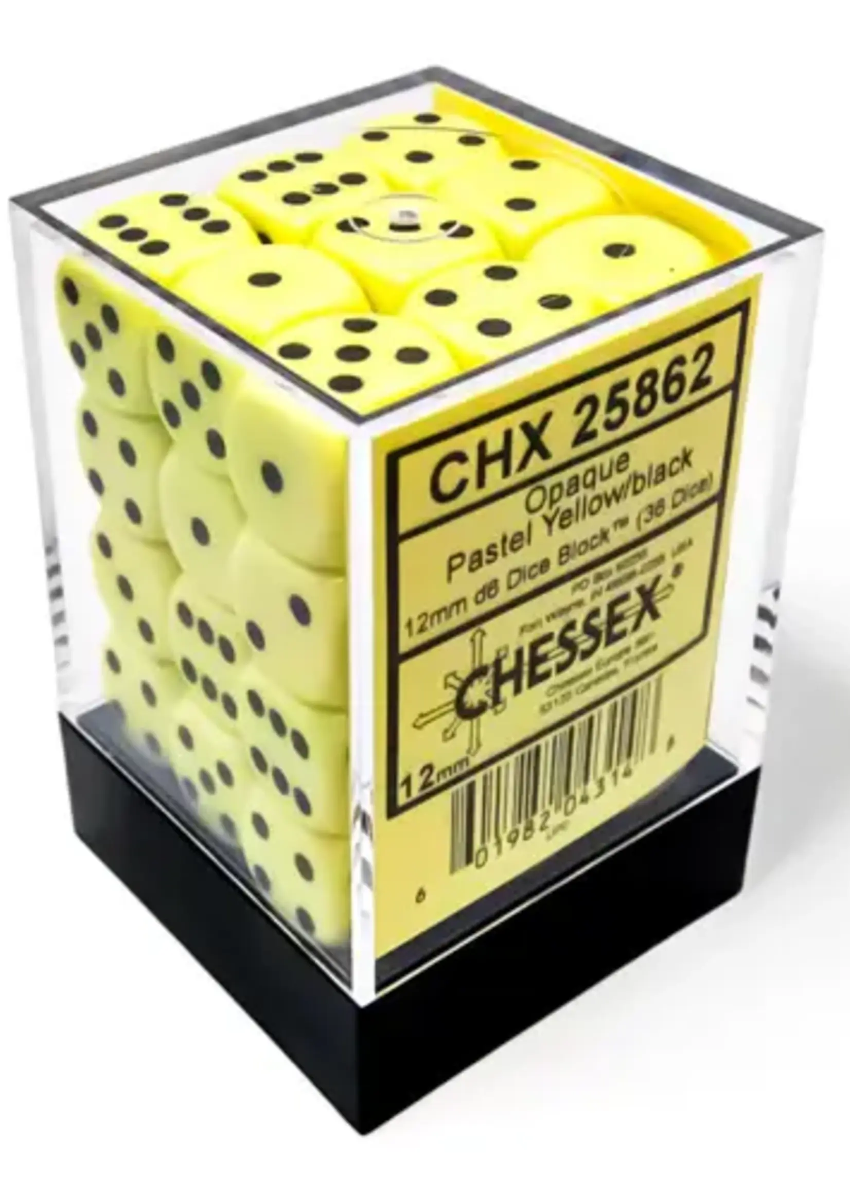 Chessex (CHX) Opaque Pastel Yellow black12mm d6 Set (36)